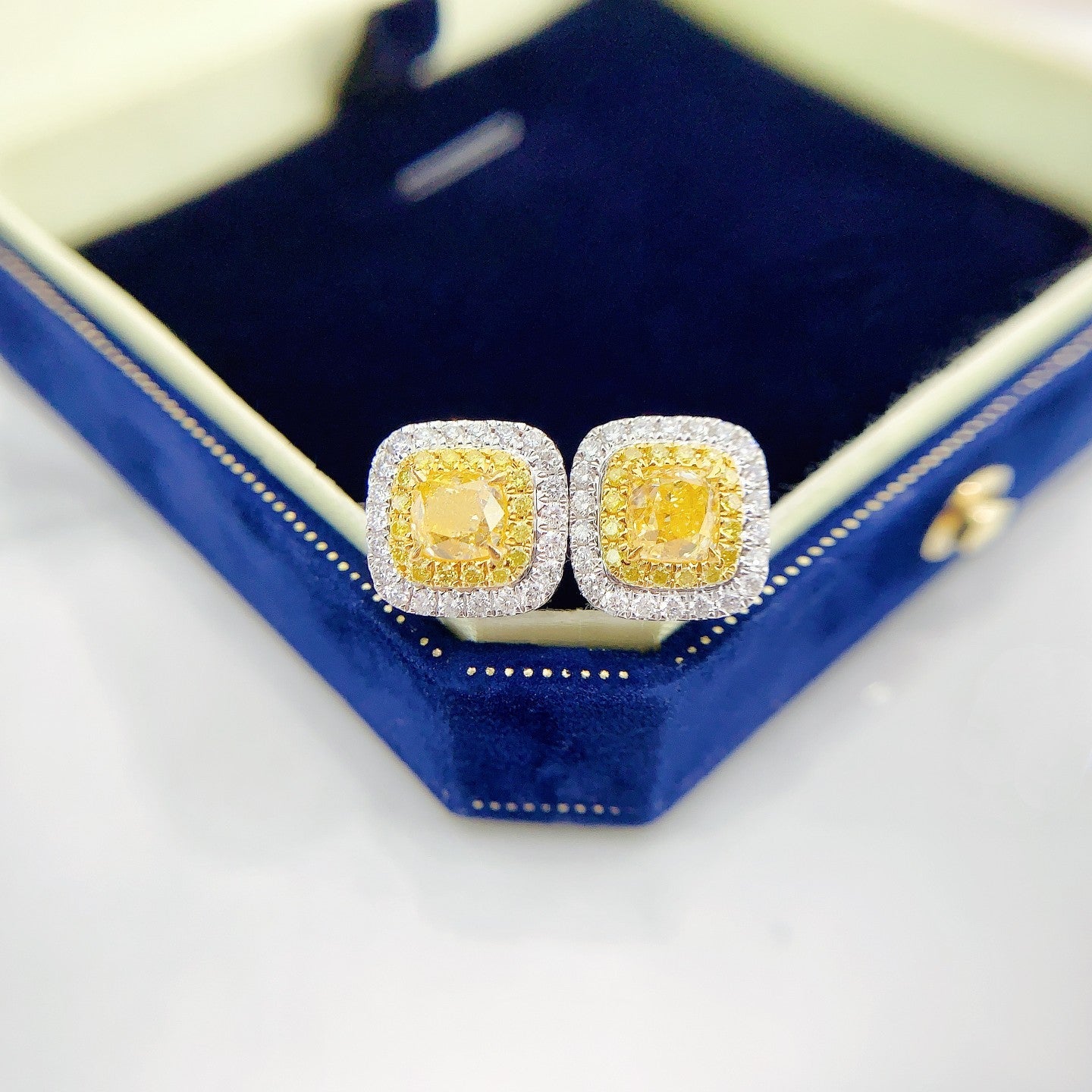 18K Yellow Gold Diamond Cushion-Cut Stud Earrings with AGL Certificate - ED013-Y - Jeweler.Jewelry