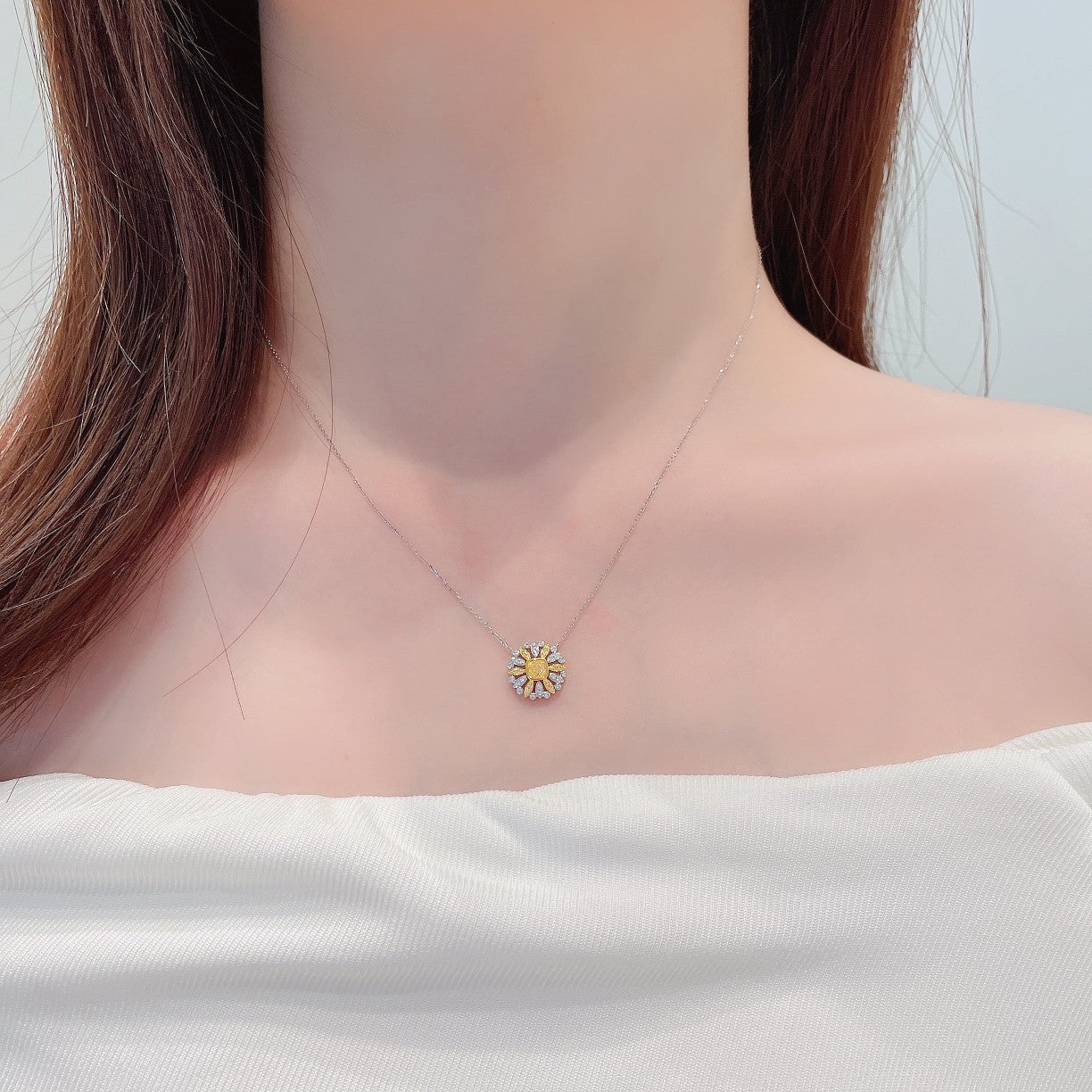 18K Yellow Gold Diamond Cushion-Cut Sunflower Pendant Necklace - Fine Jewelry - Yellow Diamond Necklace