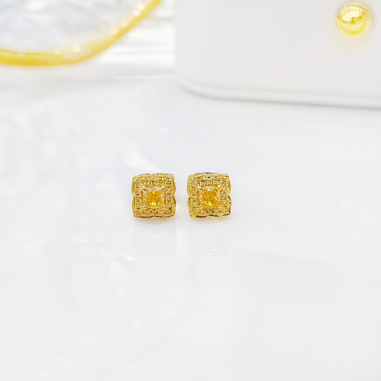 18K Yellow Gold Diamond Cushion-Cut Three-Way Wear Earrings - Jeweler.Jewelry