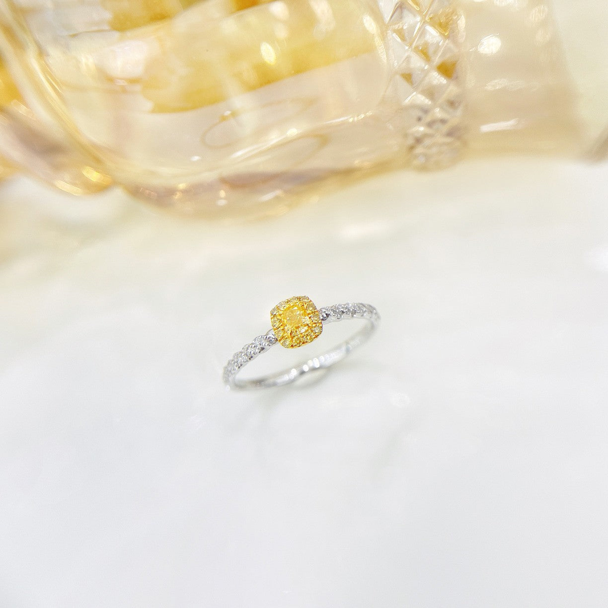 18K Yellow Gold Diamond Cushion-Cut Twist Ring | Premium Jewelry - Yellow Diamond Ring