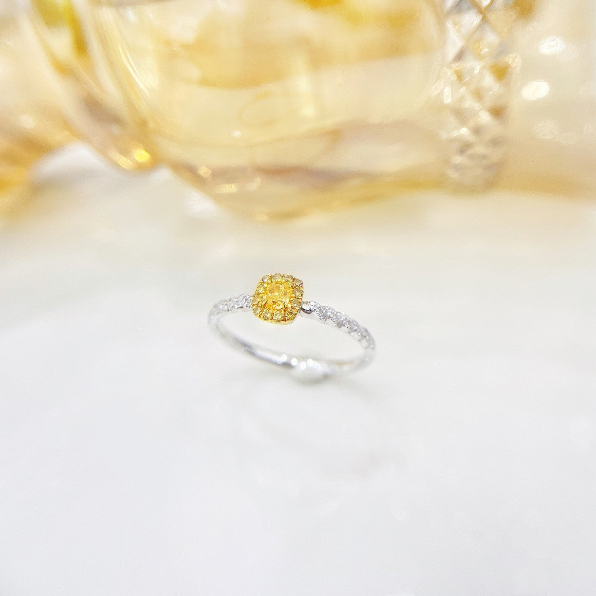 18K Yellow Gold Diamond Cushion-Cut Twist Ring | Premium Jewelry - Yellow Diamond Ring