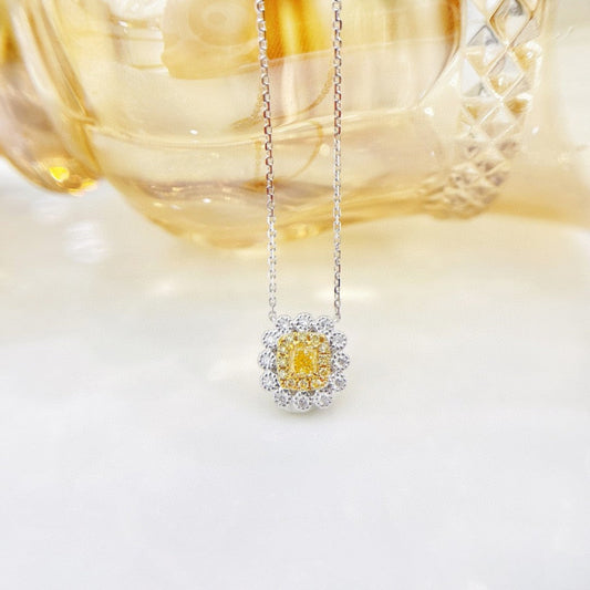 18K Yellow Gold Diamond Cushion Flower Garden Necklace - Fine Jewelry - Yellow Diamond Necklace