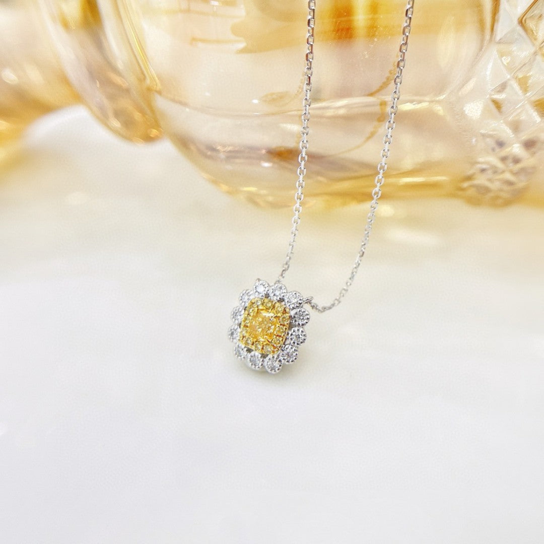 18K Yellow Gold Diamond Cushion Flower Garden Necklace - Fine Jewelry - Yellow Diamond Necklace