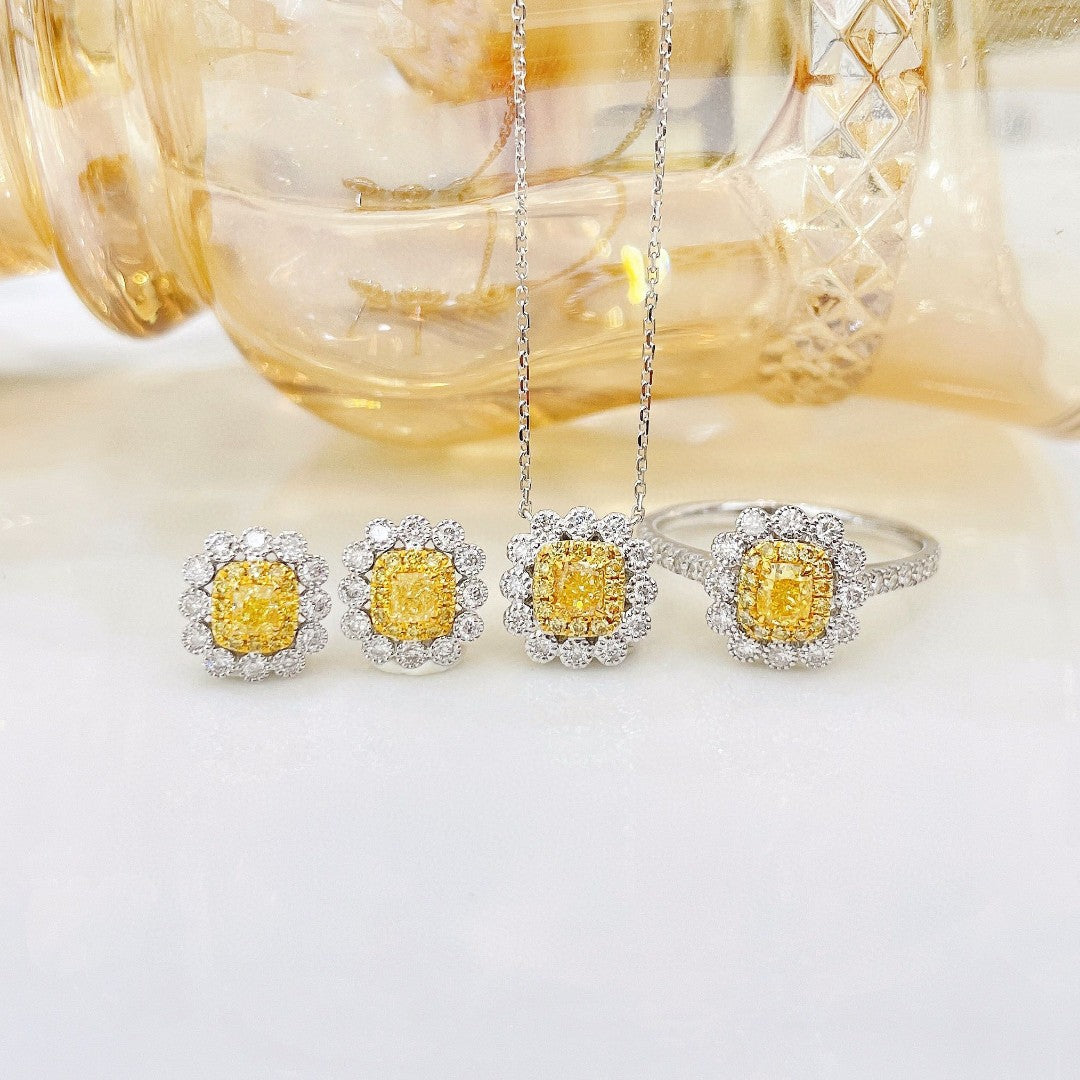 18K Yellow Gold Diamond Cushion Flower Garden Necklace - Fine Jewelry - Yellow Diamond Necklace