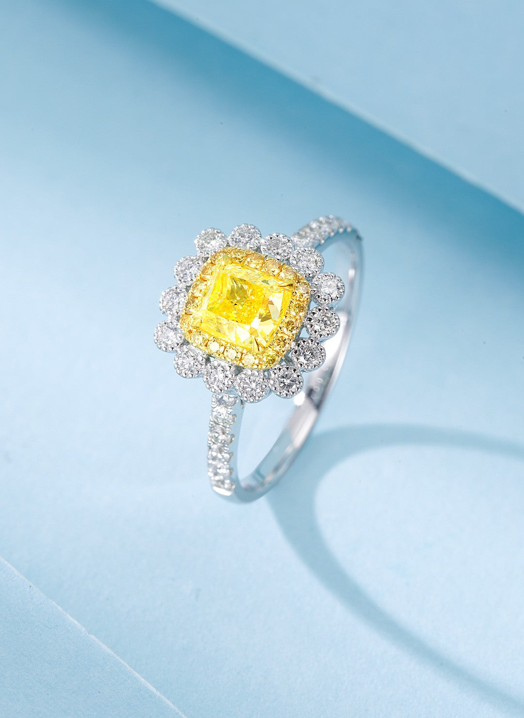 18K Yellow Gold Diamond Cushion Flower Garden Ring with AGL Certificate | Premium Jewelry - Yellow Diamond Ring