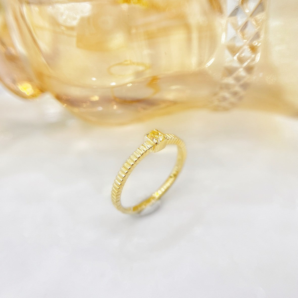 18K Yellow Gold Diamond Cushion Gear Arm Ring - Luxurious Jewelry - Yellow Diamond Ring