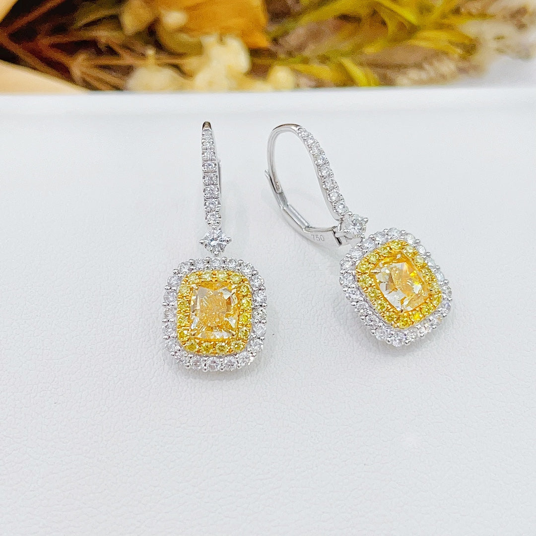 18K Yellow Gold Diamond Cushion Halo Earrings - Luxury Jewelry - Jeweler.Jewelry