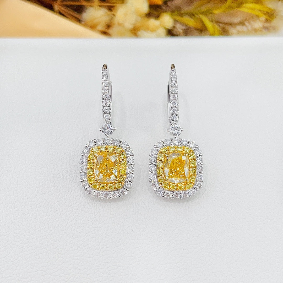 18K Yellow Gold Diamond Cushion Halo Earrings - Luxury Jewelry - Jeweler.Jewelry