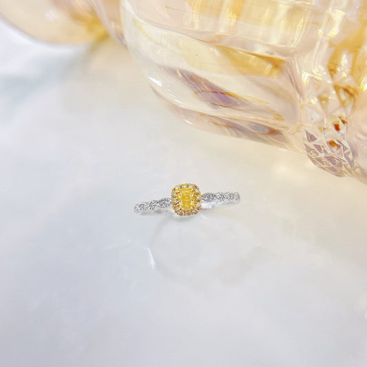 18K Yellow Gold Diamond Cushion Halo Ring - Luxurious Jewelry - Yellow Diamond Ring