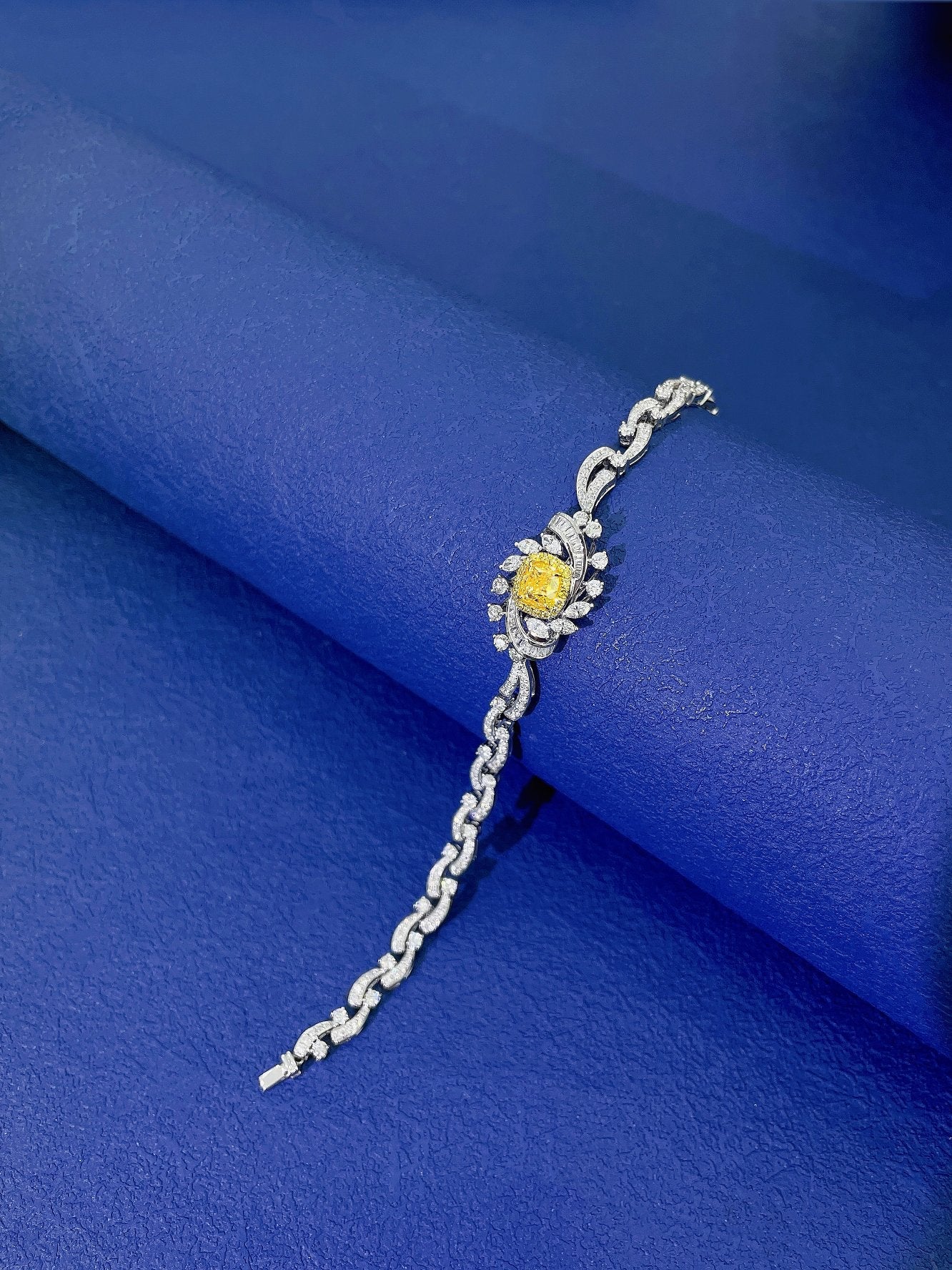 18K Yellow Gold Diamond Cushion & Marquise Double Layer Bracelet - Premium Jewelry - Yellow Diamond Bracelet