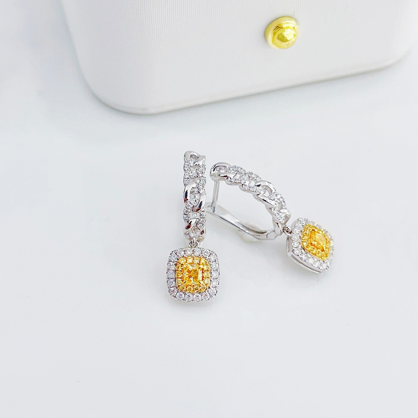 18K Yellow Gold Diamond Cushion-Shaped Halo Earrings - Luxurious Jewelry Jeweler.Jewelry