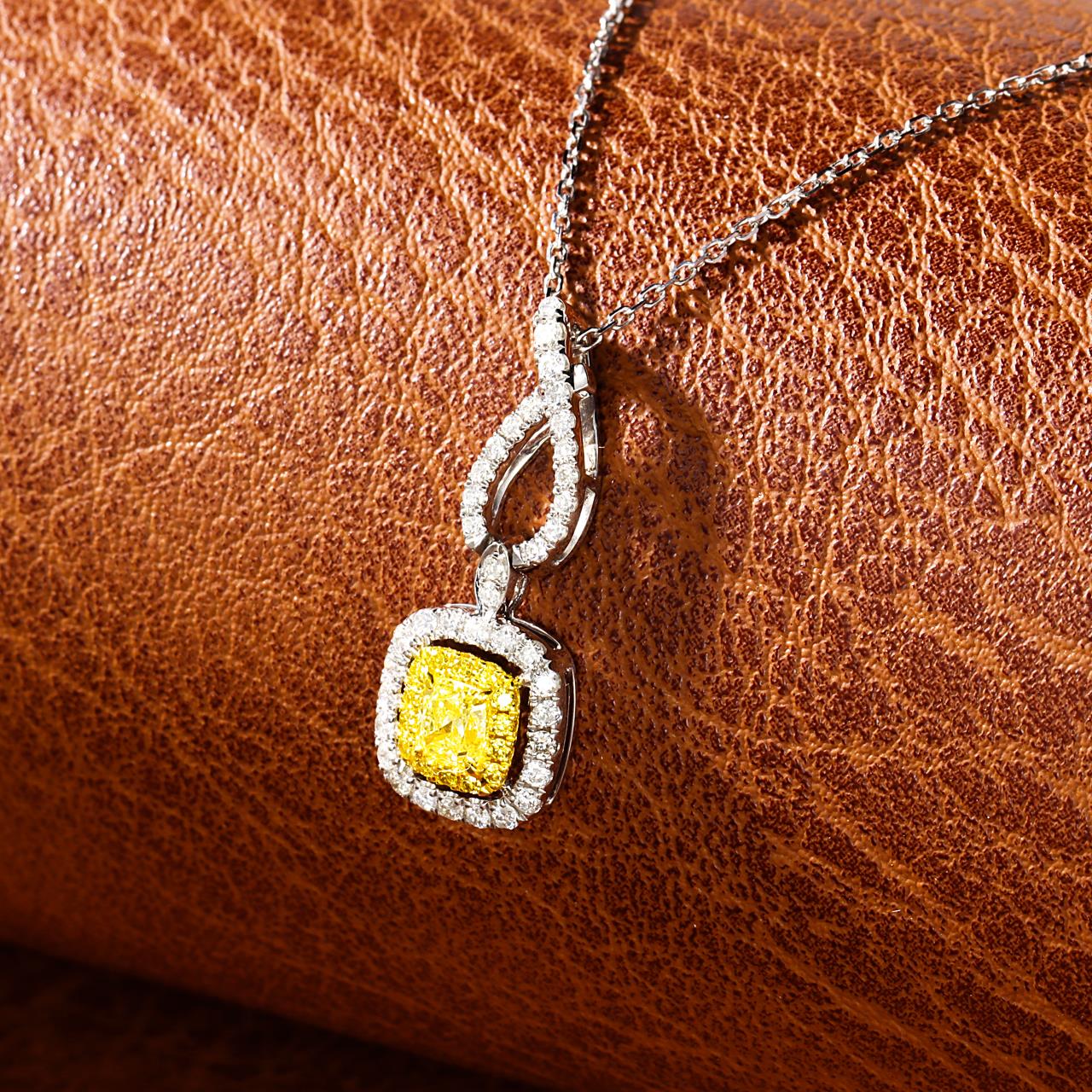 18K Yellow Gold Diamond Cushion-Shaped Six-Prong Setting Pendant Necklace - Yellow Diamond Necklace