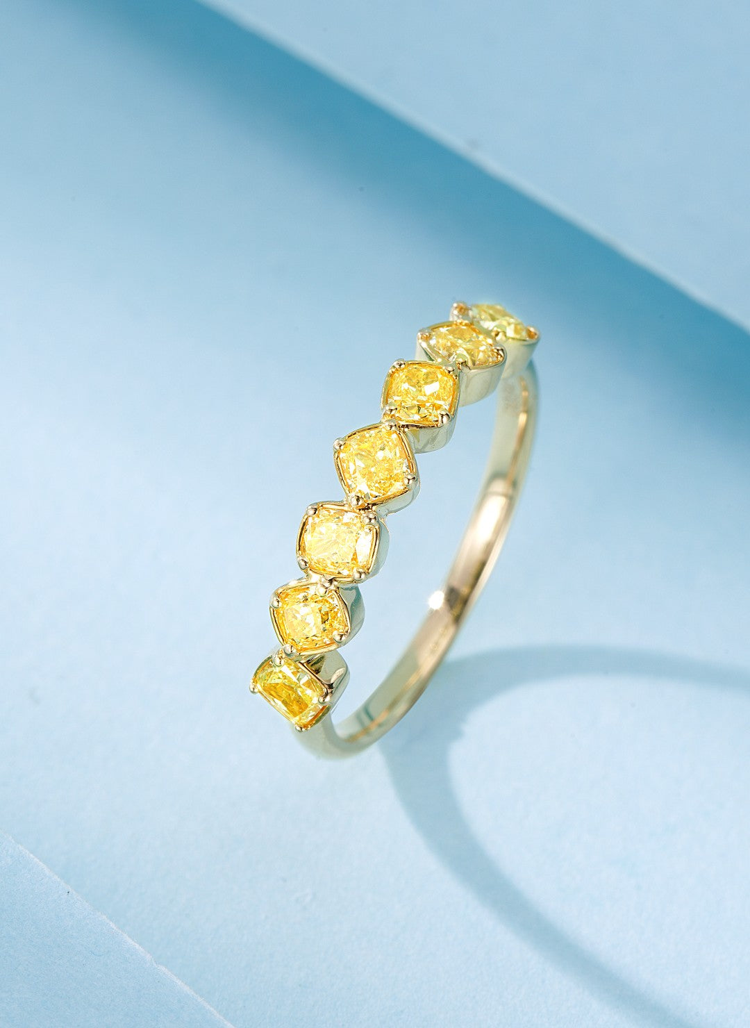 18K Yellow Gold Diamond Cushion-Shaped Unique Pavé Ring | Premium Jewelry - Yellow Diamond Ring