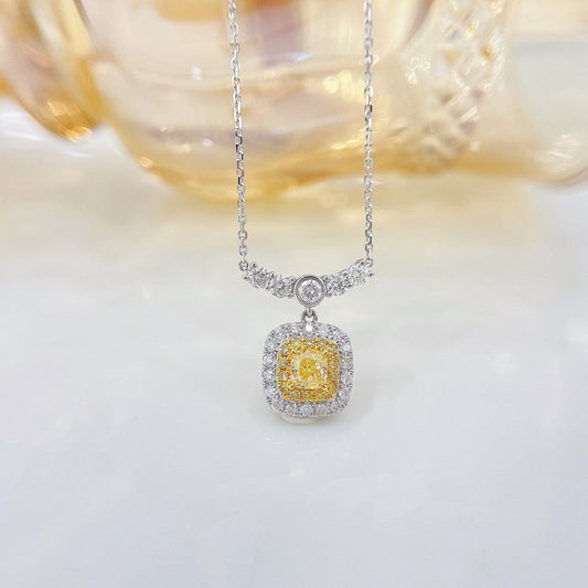 18K Yellow Gold Diamond Cushion Smile Bubble Necklace - XL053-Y - Yellow Diamond Necklace