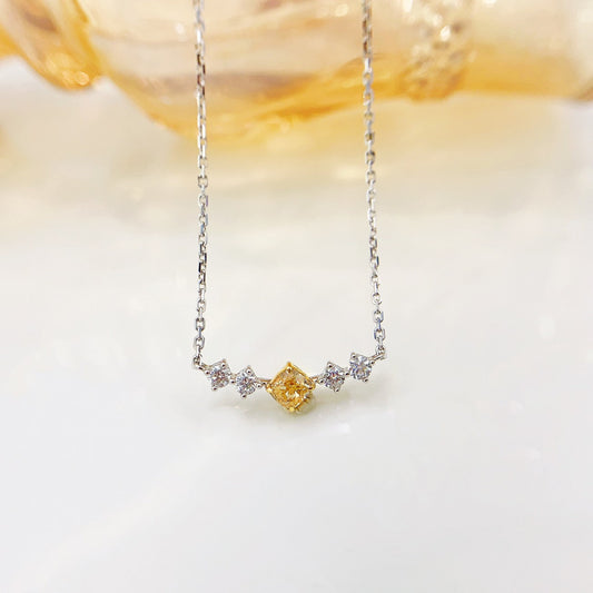 18K Yellow Gold Diamond Cushion Smile Necklace - Elegant Jewelry Piece - Yellow Diamond Necklace