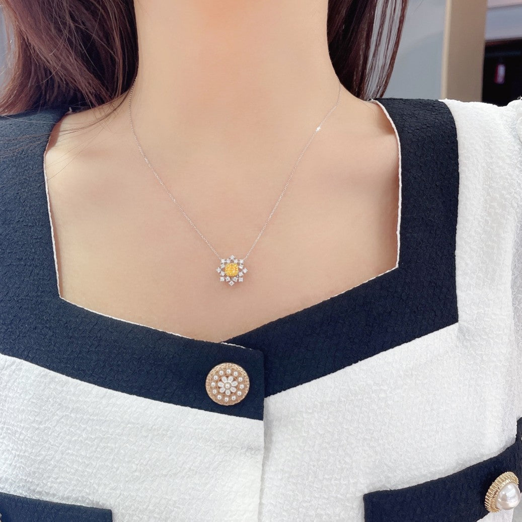 18K Yellow Gold Diamond Cushion Snowflake Necklace - Luxury Jewelry - Yellow Diamond Necklace