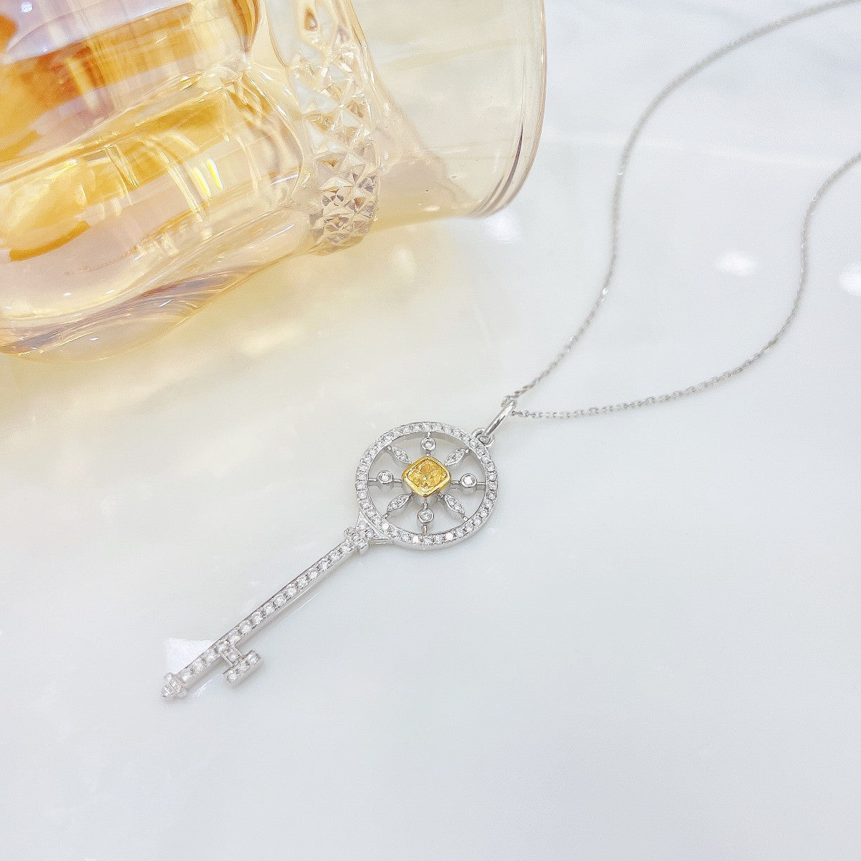 18K Yellow Gold Diamond Cushion Sunflower Necklace - Exquisite Jewelry - Yellow Diamond Necklace