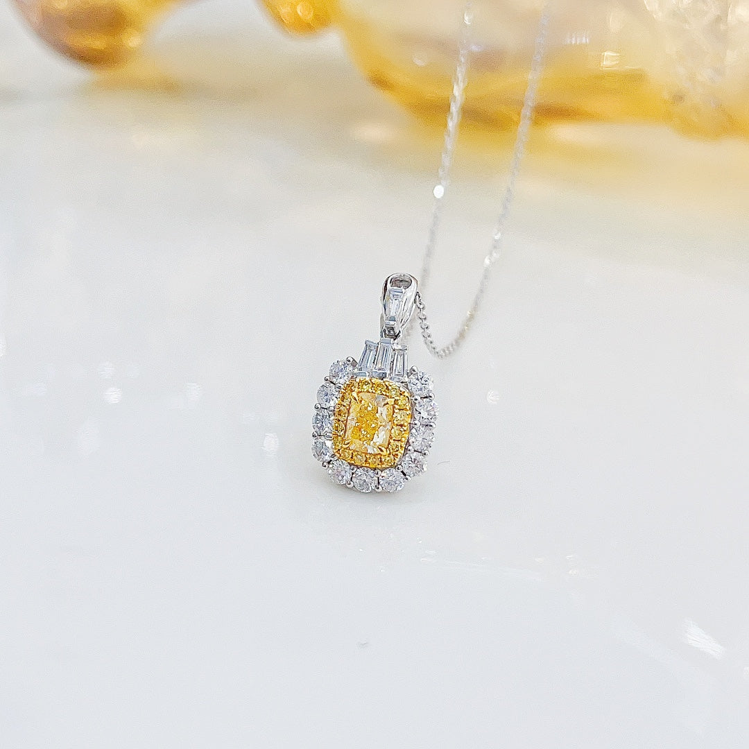 18K Yellow Gold Diamond Cushion Trapezoid Clasp Necklace - Luxurious Jewelry - Yellow Diamond Necklace