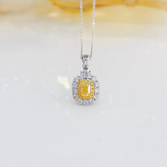 18K Yellow Gold Diamond Cushion Trapezoid Clasp Necklace - Luxurious Jewelry - Yellow Diamond Necklace