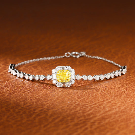 18K Yellow Gold Diamond Cushion Trapezoid & Leak Sand Bracelet - Luxurious Jewelry - Yellow Diamond Bracelet