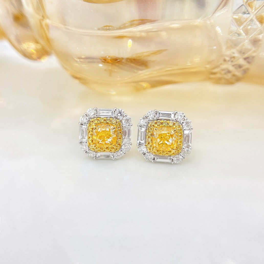 18K Yellow Gold Diamond Cushion & Trapezoid Stud Earrings - ED015-Y - Jeweler.Jewelry