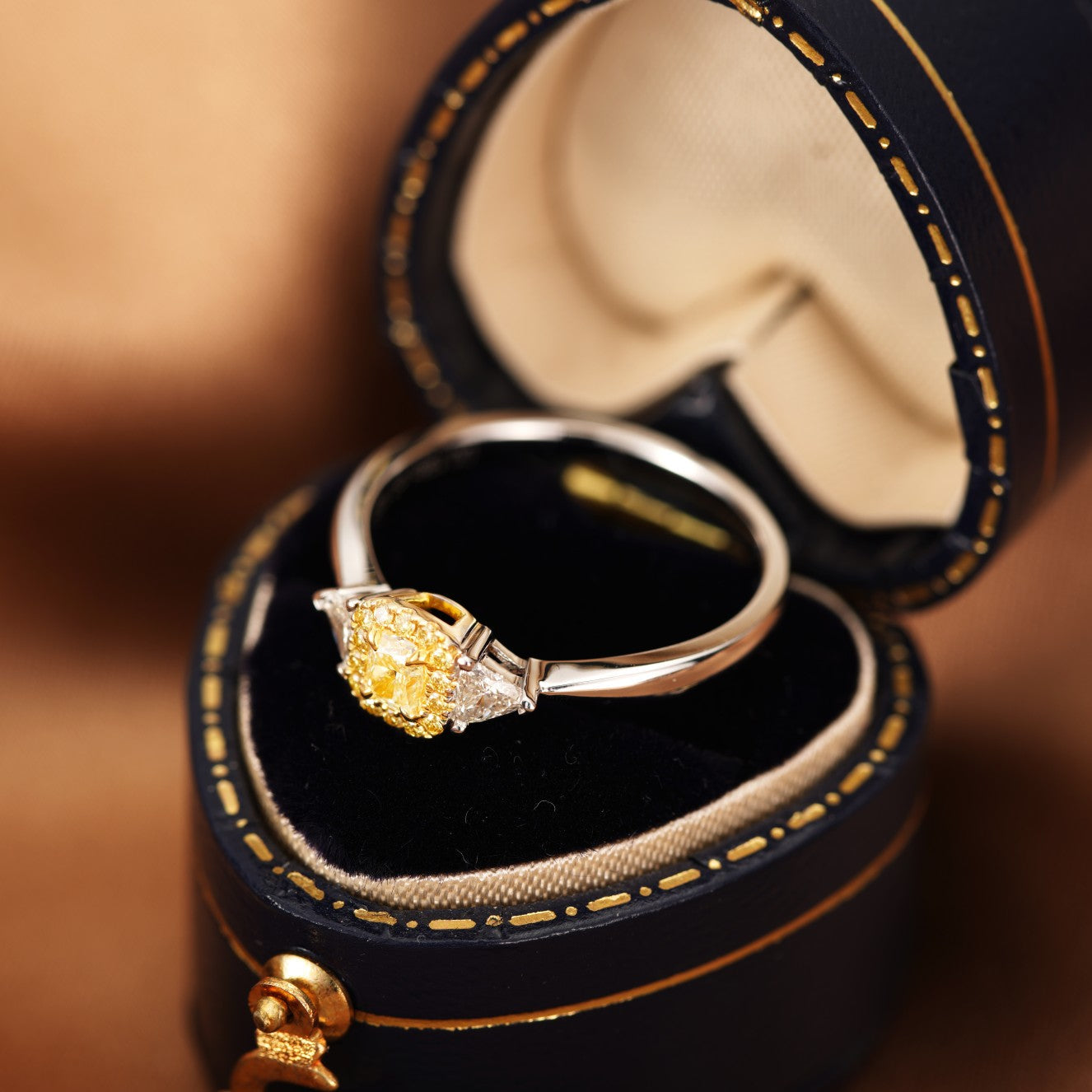 18K Yellow Gold Diamond Cushion Triangle Edge Ring | Premium Jewelry - Yellow Diamond Ring