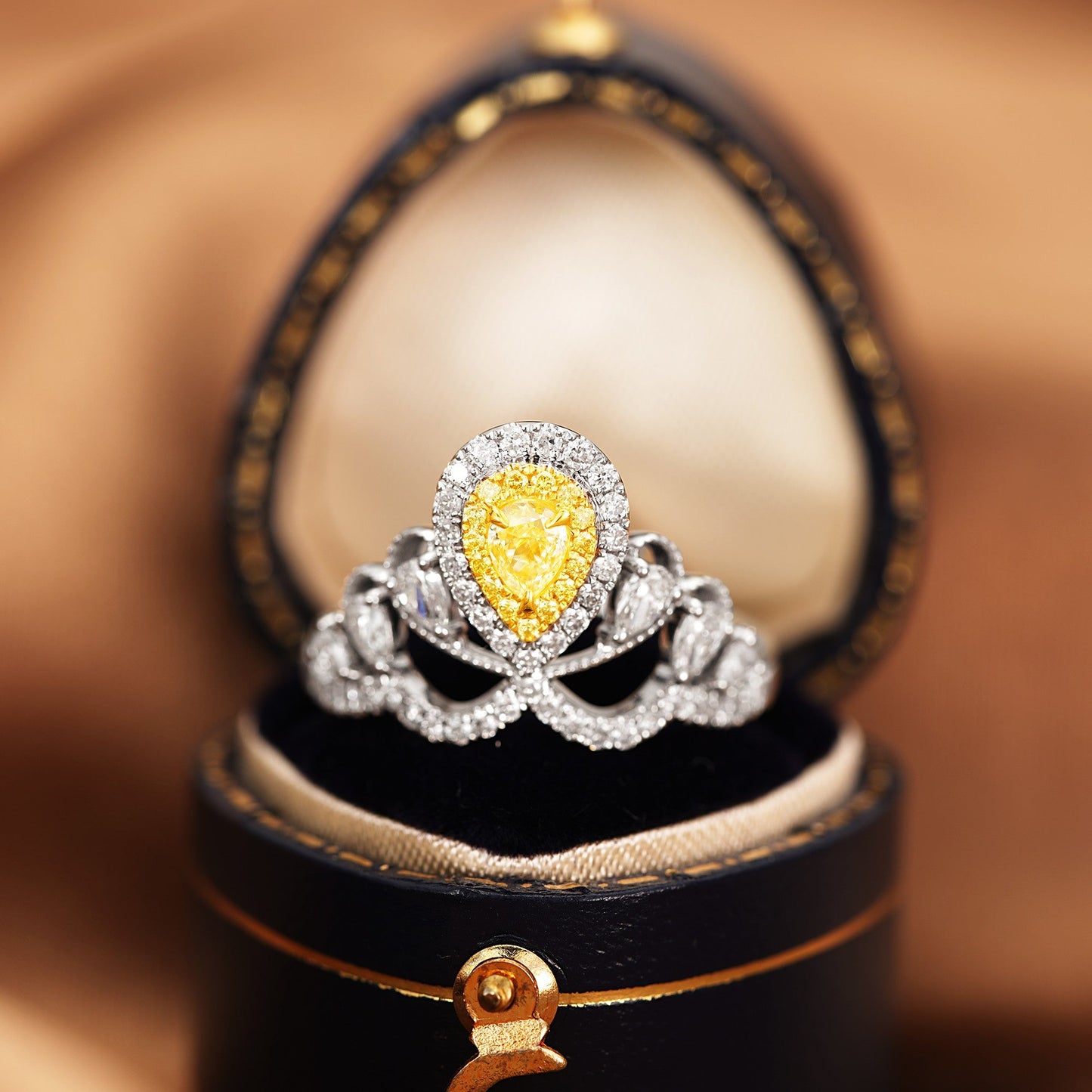 18K Yellow Gold Diamond Drop Crown Ring - Exquisite Jewelry - Yellow Diamond Ring