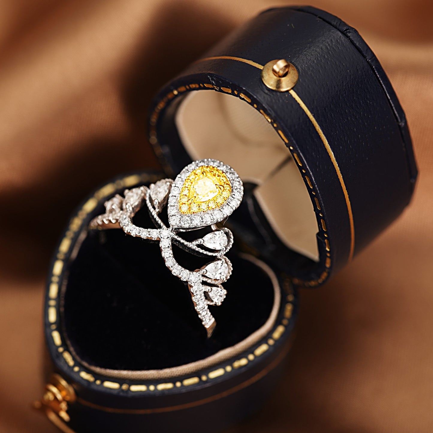 18K Yellow Gold Diamond Drop Crown Ring - Exquisite Jewelry - Yellow Diamond Ring