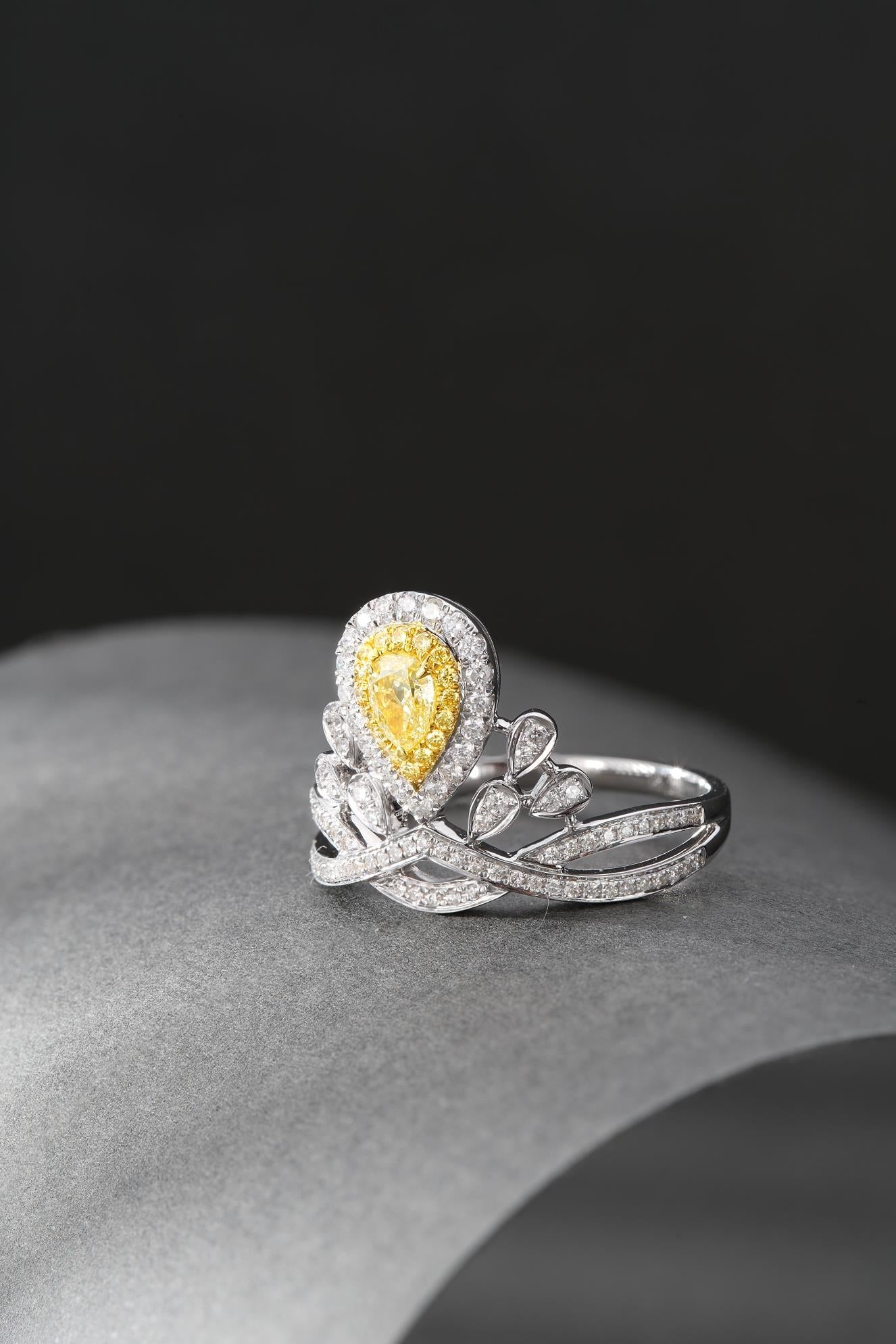 18K Yellow Gold Diamond Drop Crown Ring - Fine Jewelry - Yellow Diamond Ring