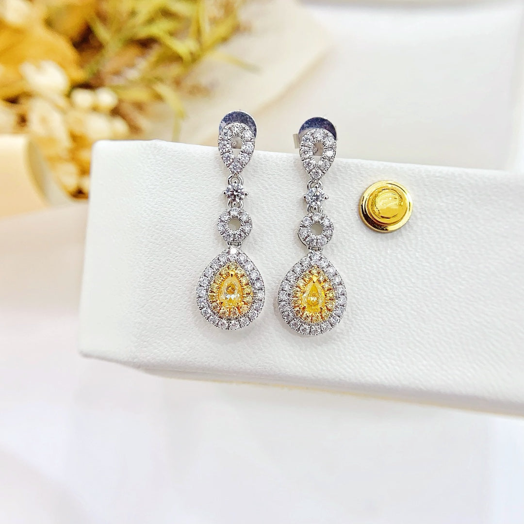 18K Yellow Gold Diamond Drop Earrings - Luxury Jewelry Jeweler.Jewelry