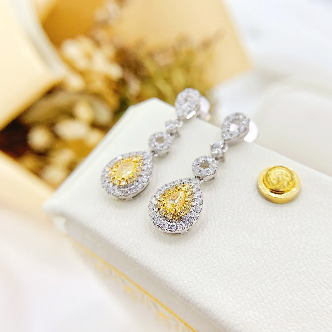 18K Yellow Gold Diamond Drop Earrings - Luxury Jewelry Jeweler.Jewelry