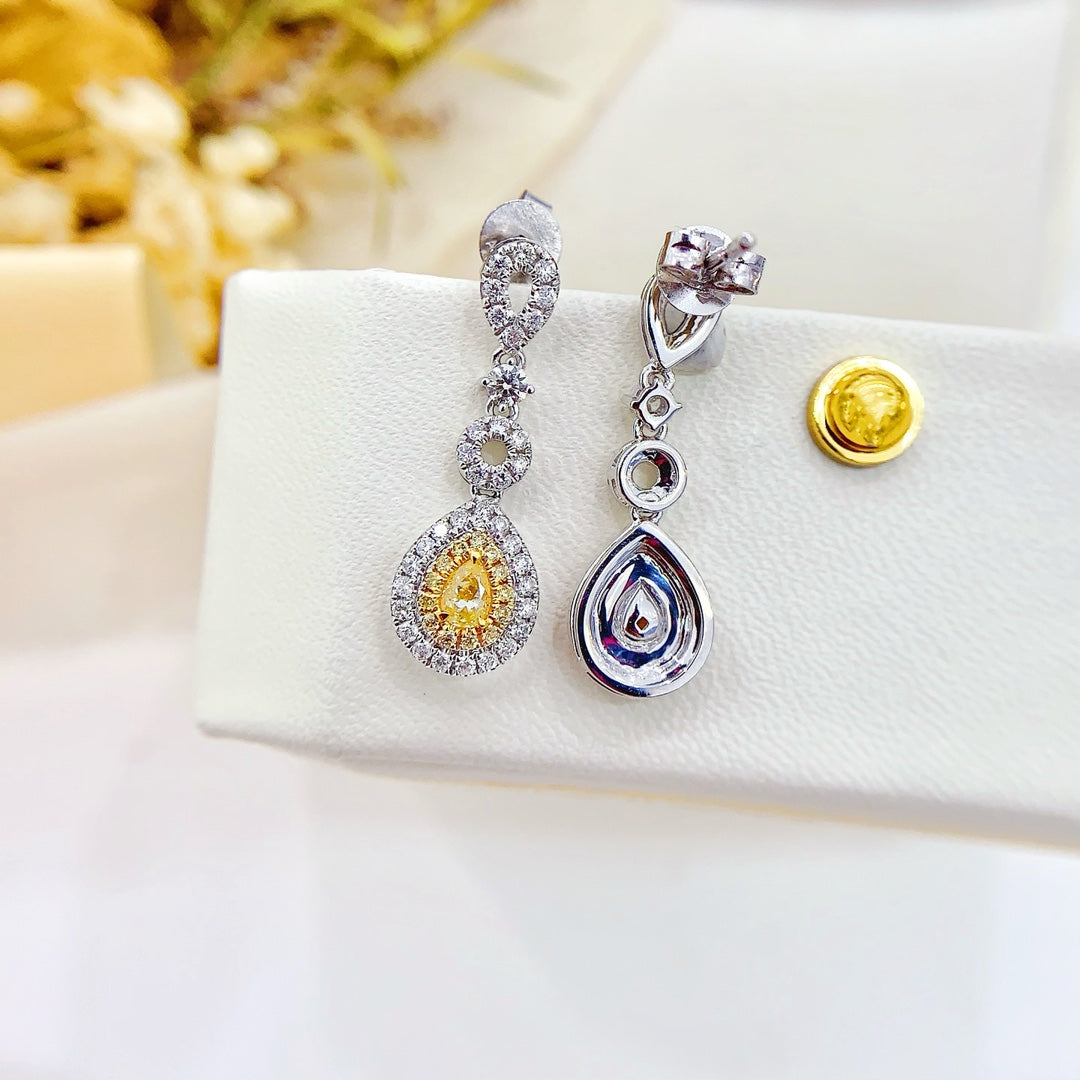 18K Yellow Gold Diamond Drop Earrings - Luxury Jewelry Jeweler.Jewelry