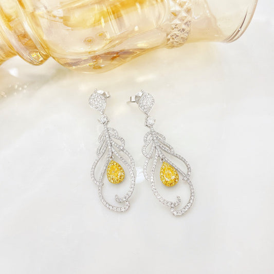 18K Yellow Gold Diamond Drop Feather Earrings - EZ016-Y Jeweler.Jewelry