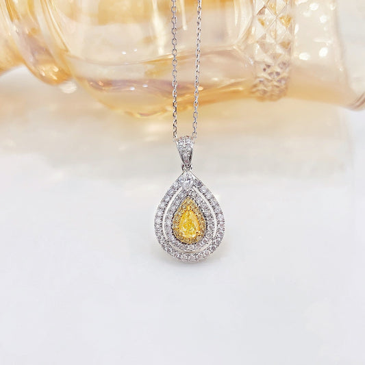 18K Yellow Gold Diamond Drop Hollow Marquise Pendant Necklace - Exquisite Jewelry - Yellow Diamond Necklace