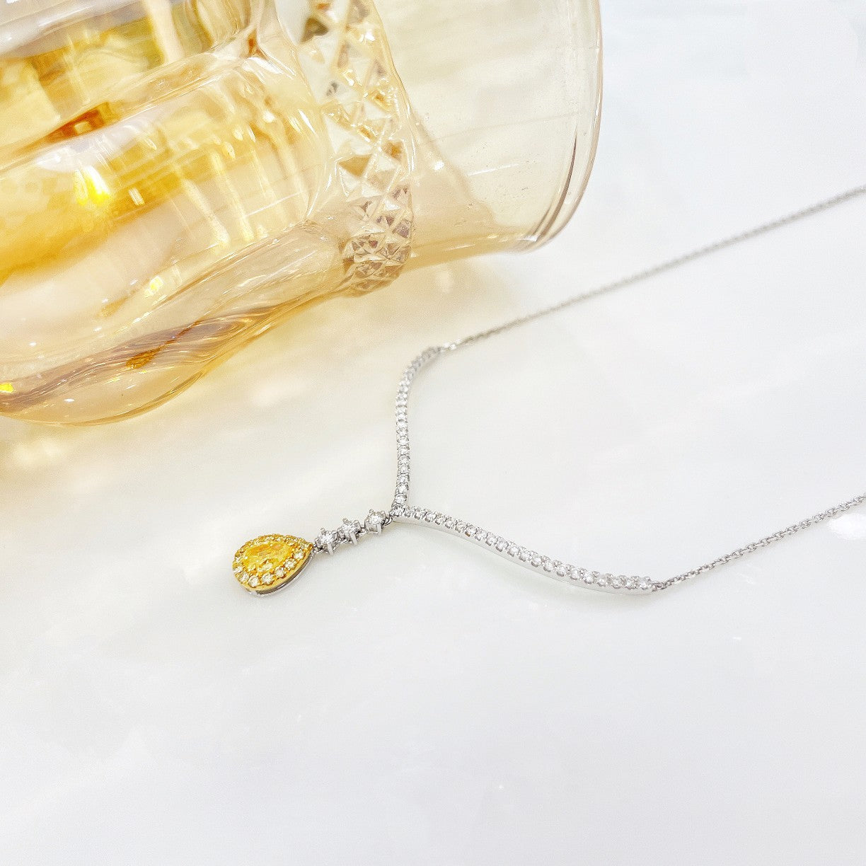 18K Yellow Gold Diamond Drop Large V Necklace - Luxurious Jewelry Piece - Yellow Diamond Necklace