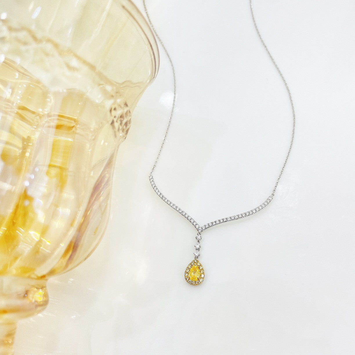 18K Yellow Gold Diamond Drop Large V Necklace - Luxurious Jewelry Piece - Yellow Diamond Necklace