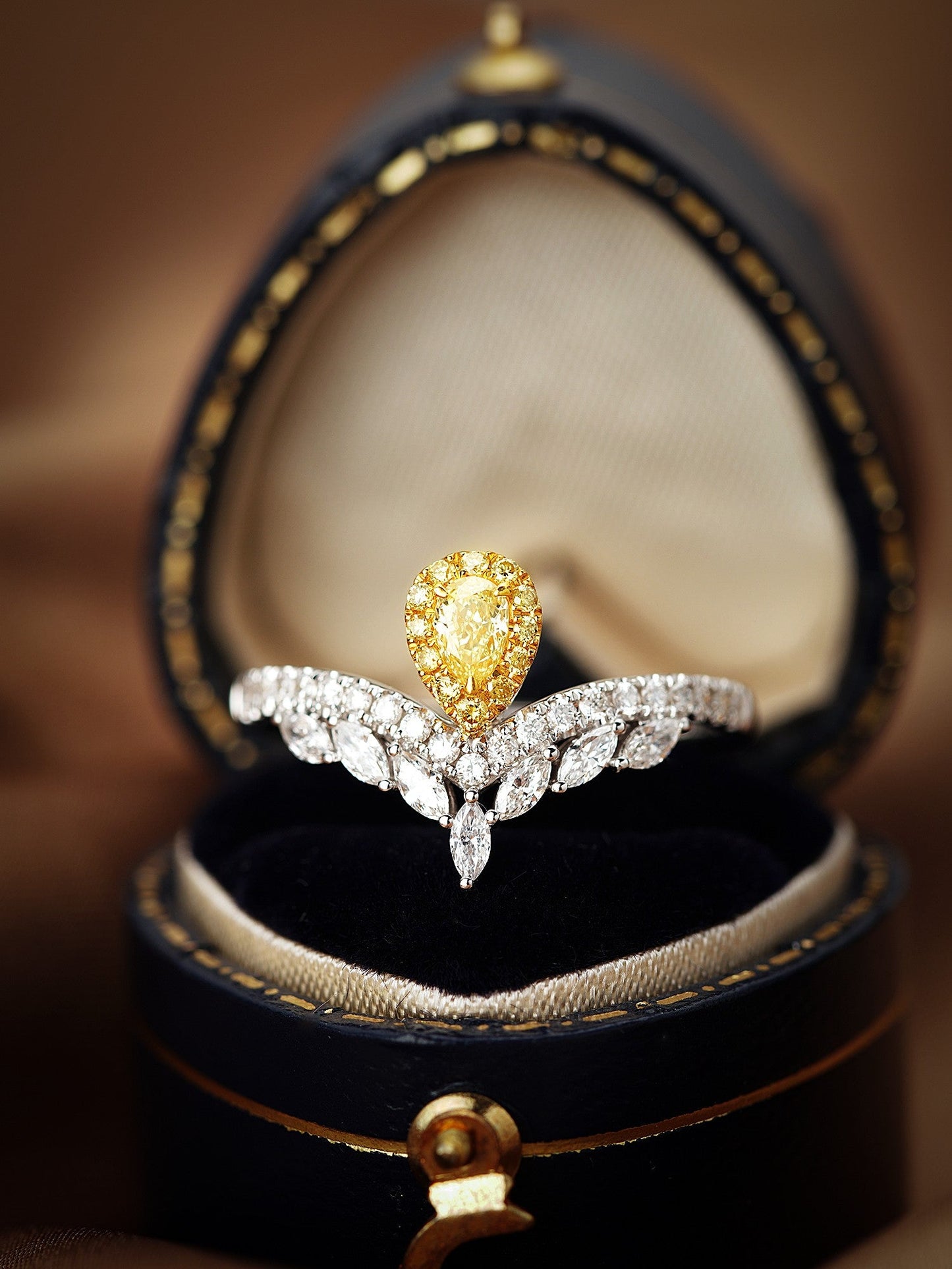 18k Yellow Gold Diamond Drop Marquise Ring | Luxury Jewelry - Yellow Diamond Ring