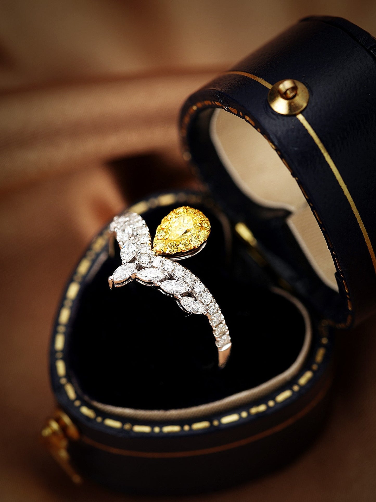 18k Yellow Gold Diamond Drop Marquise Ring | Luxury Jewelry - Yellow Diamond Ring