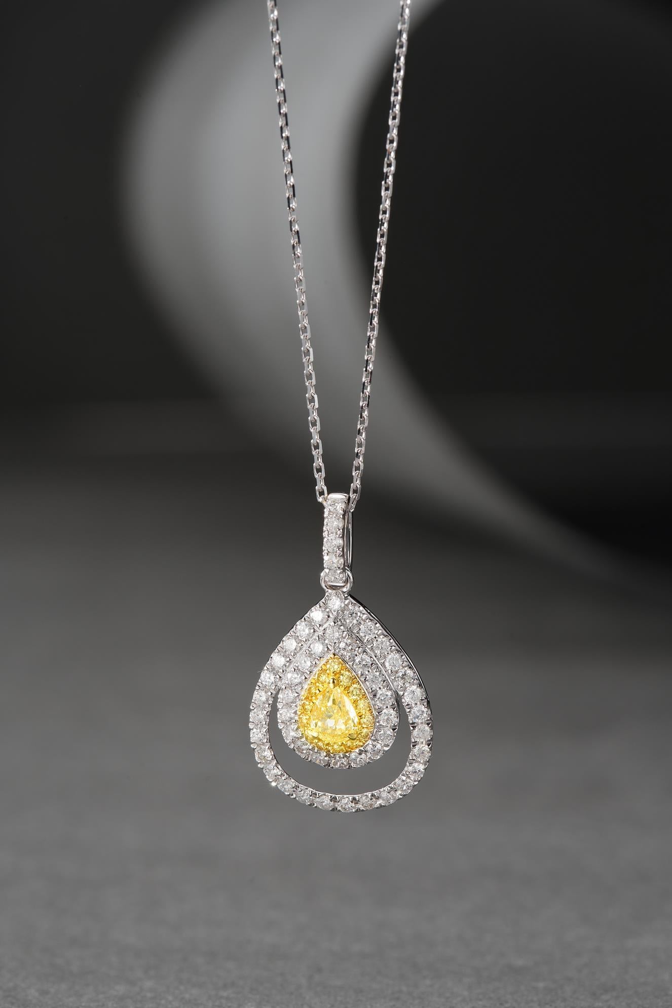 18K Yellow Gold Diamond Drop Necklace - Elegant Jewelry Piece - Yellow Diamond Necklace