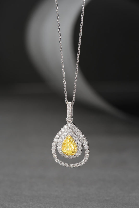 18K Yellow Gold Diamond Drop Necklace - Elegant Jewelry Piece - Yellow Diamond Necklace