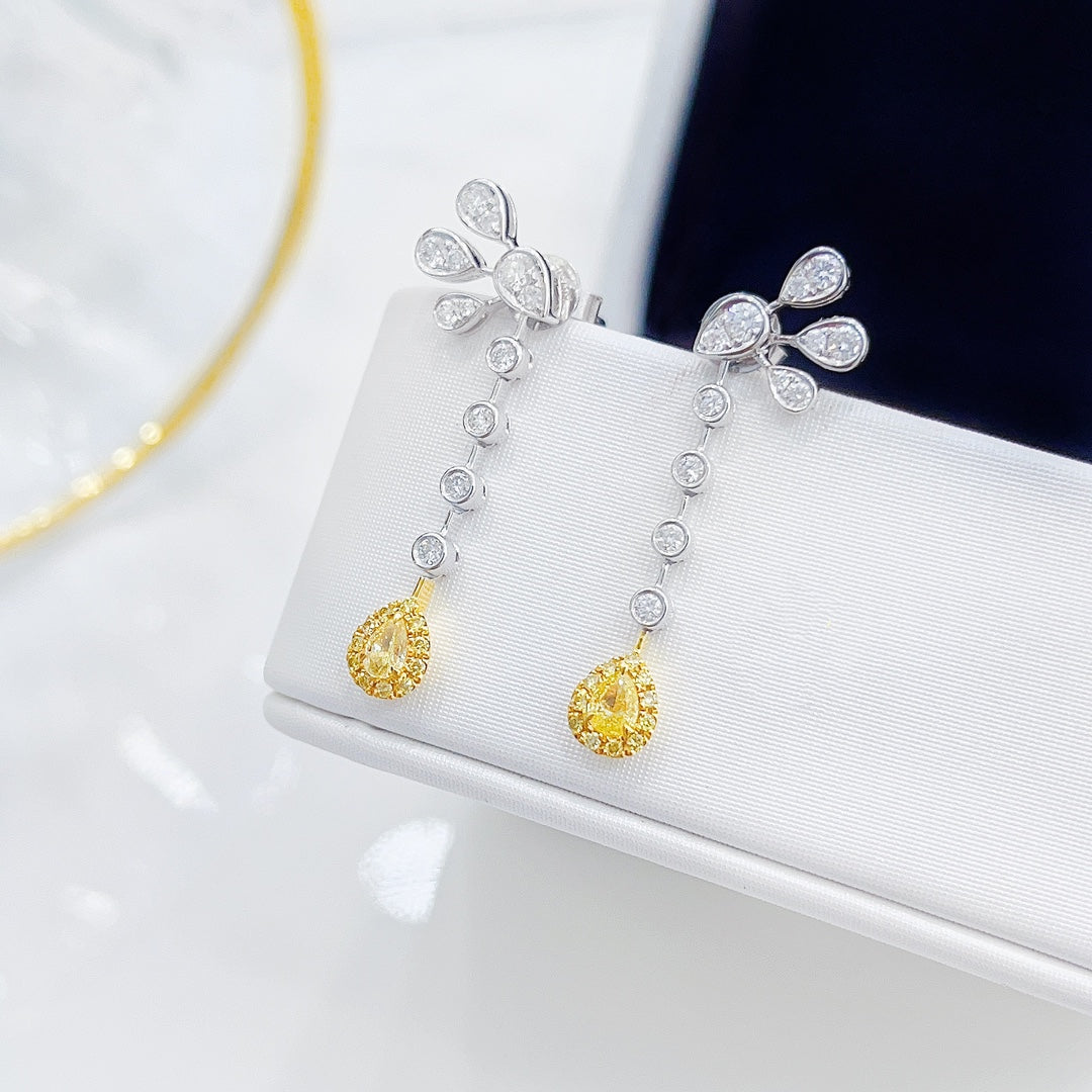 18K Yellow Gold Diamond Drop Peacock Bubble Earrings - Exquisite Jewelry Jeweler.Jewelry