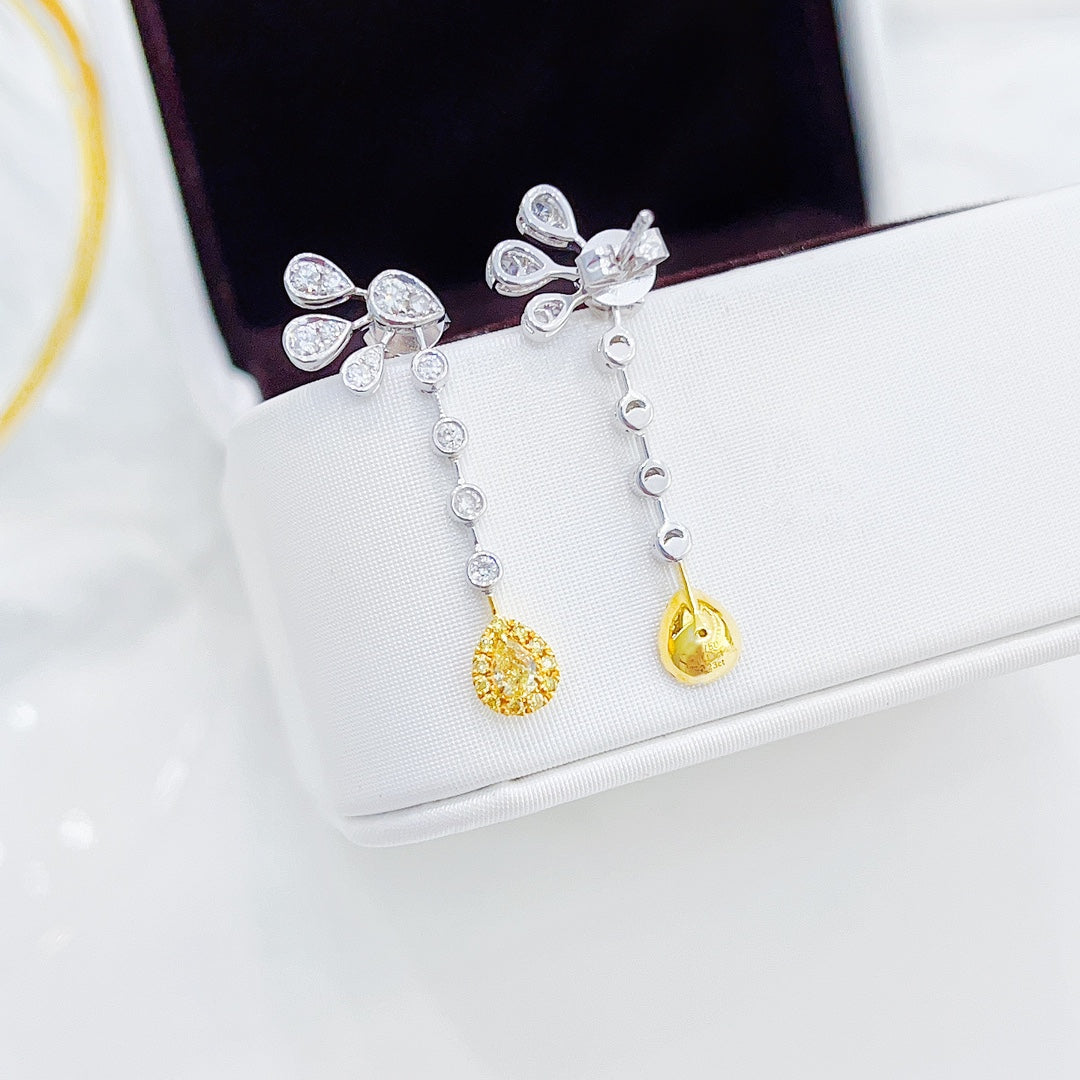 18K Yellow Gold Diamond Drop Peacock Bubble Earrings - Exquisite Jewelry Jeweler.Jewelry