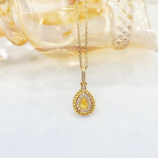 18K Yellow Gold Diamond Drop Pendant with Lace Edge Design - Exquisite Jewelry - Yellow Diamond Necklace