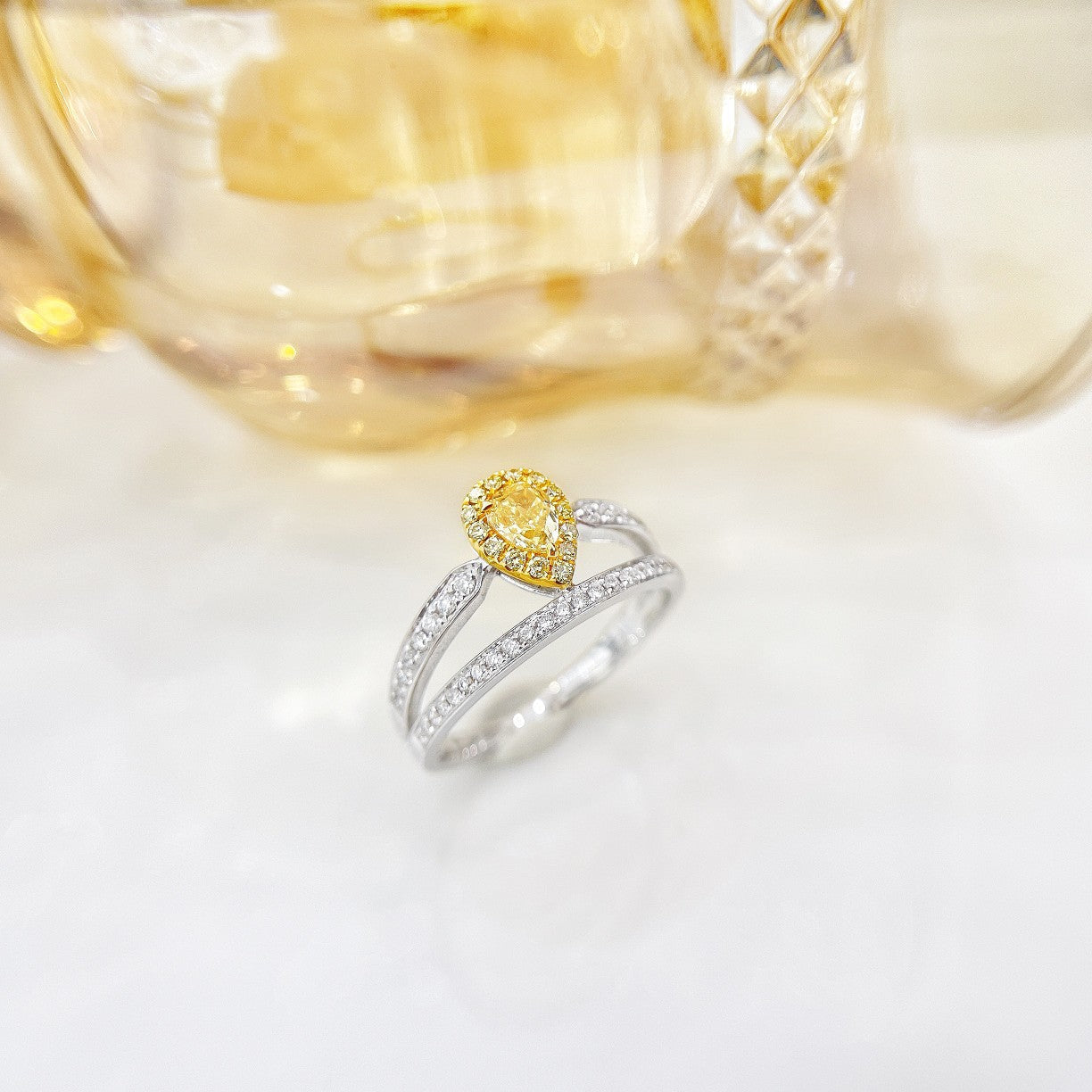 18K Yellow Gold Diamond Drop Ring - Luxury Jewelry - Yellow Diamond Ring