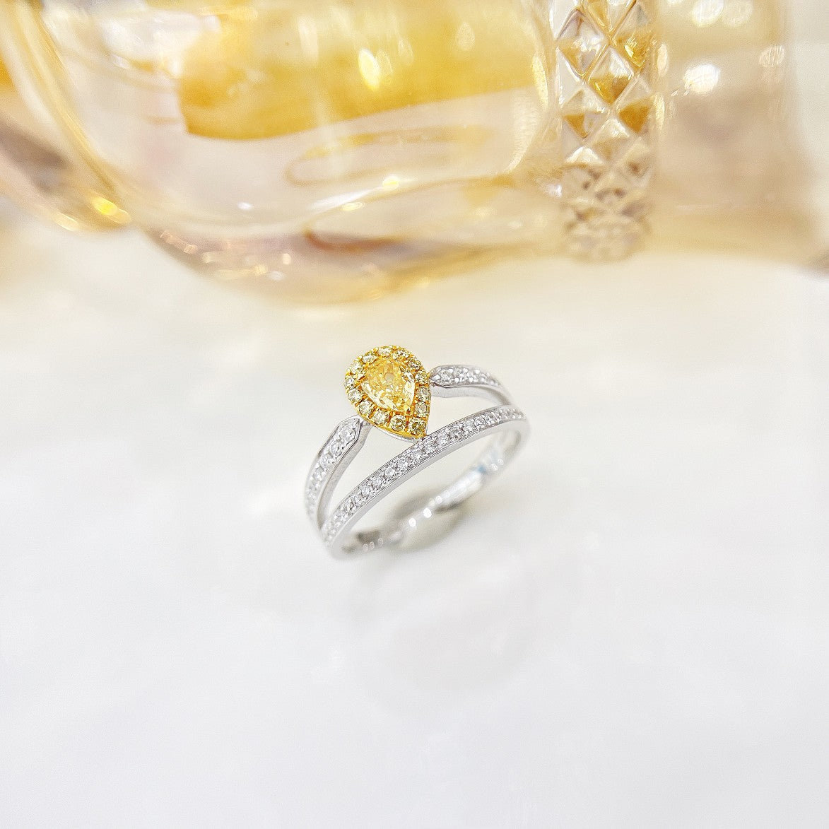 18K Yellow Gold Diamond Drop Ring - Luxury Jewelry - Yellow Diamond Ring