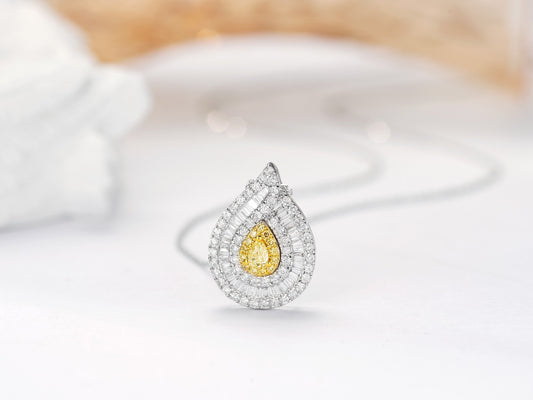 18K Yellow Gold Diamond Drop Spiral Necklace - Exquisite Jewelry - Yellow Diamond Necklace