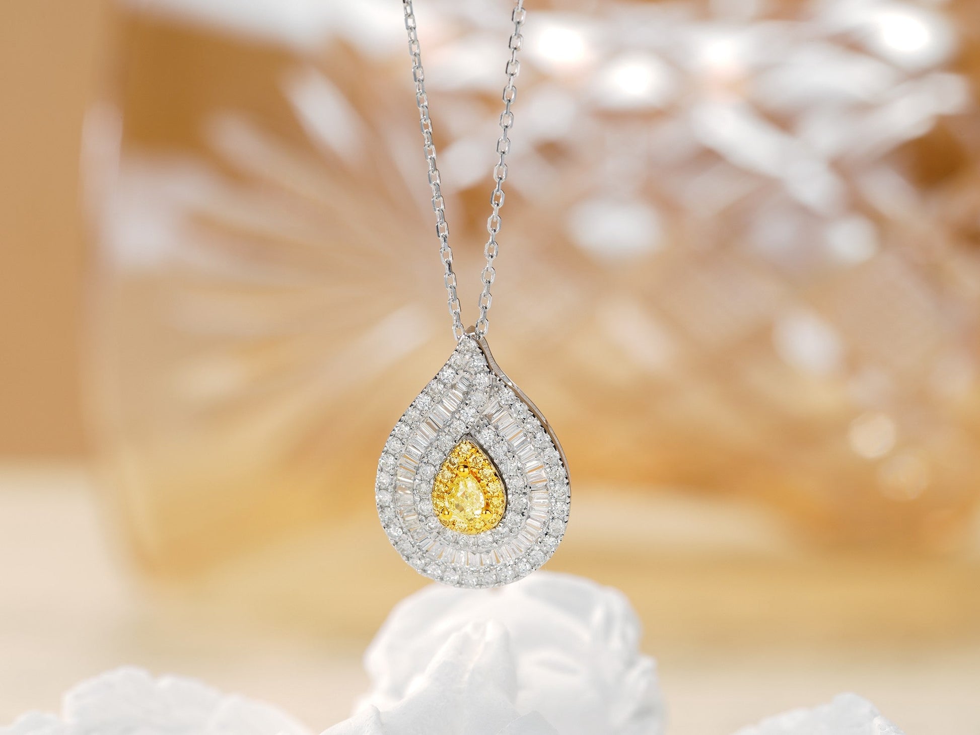 18K Yellow Gold Diamond Drop Spiral Necklace - Exquisite Jewelry - Yellow Diamond Necklace