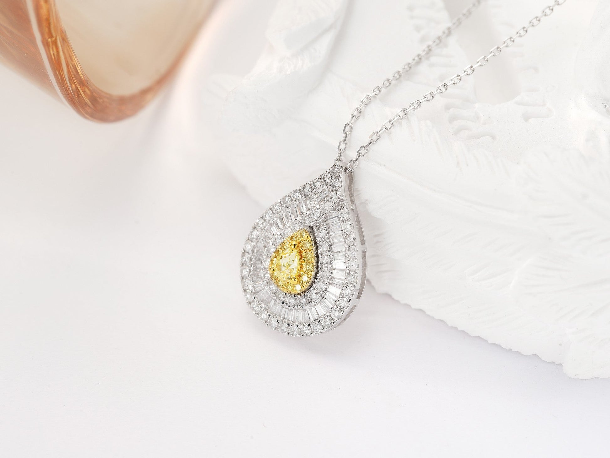 18K Yellow Gold Diamond Drop Spiral Necklace - Exquisite Jewelry - Yellow Diamond Necklace