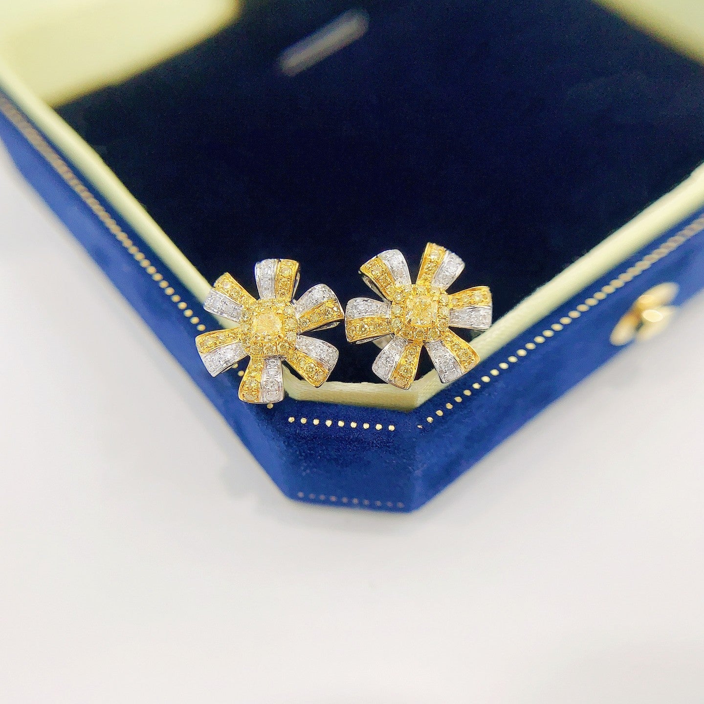 18K Yellow Gold Diamond Dual-Tone Flower Earrings - Jeweler.Jewelry