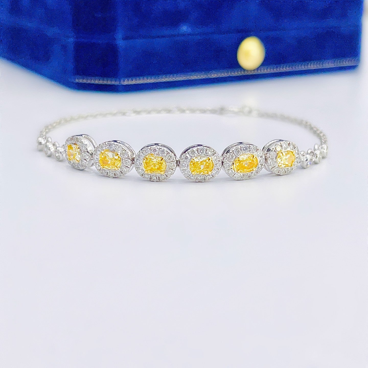 18K Yellow Gold Diamond Ellipse Bubble Bracelet with Six Stones - Luxurious Jewelry - Yellow Diamond Bracelet